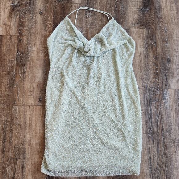 Retrofete X REVOLVE Mich Dress in Mint Aqua Green Size XL Beaded Sequins NWT - Picture 3 of 12